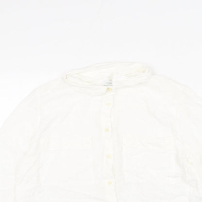 Classic Womens White Viscose Basic Button-Up Size 12 Collared