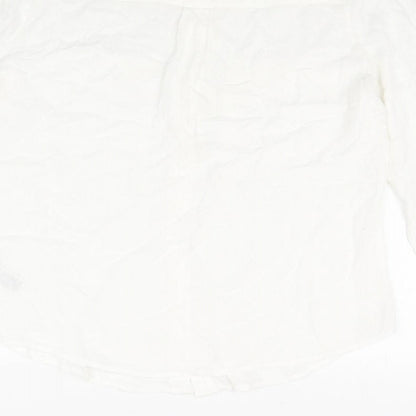 Classic Womens White Viscose Basic Button-Up Size 12 Collared