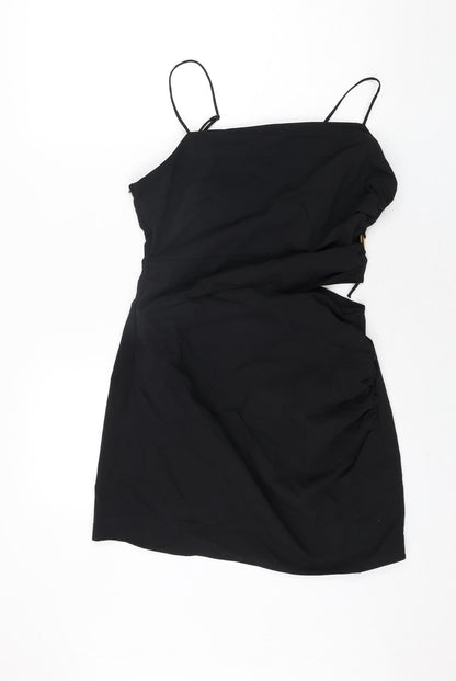 Zara Womens Black Polyester Mini Size L Square Neck Zip - Cut Out Detail