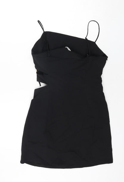Zara Womens Black Polyester Mini Size L Square Neck Zip - Cut Out Detail