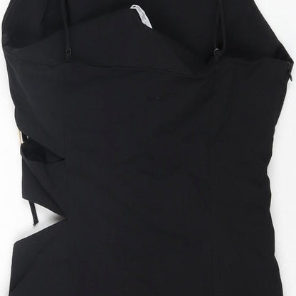 Zara Womens Black Polyester Mini Size L Square Neck Zip - Cut Out Detail