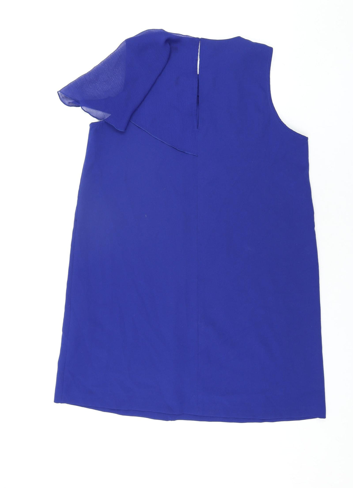 Zara Womens Blue Polyester Shift Size L Round Neck Button - Frill Detail