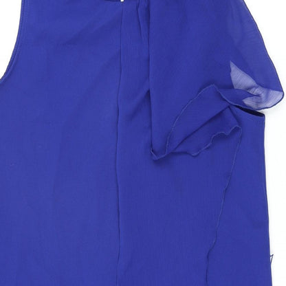 Zara Womens Blue Polyester Shift Size L Round Neck Button - Frill Detail