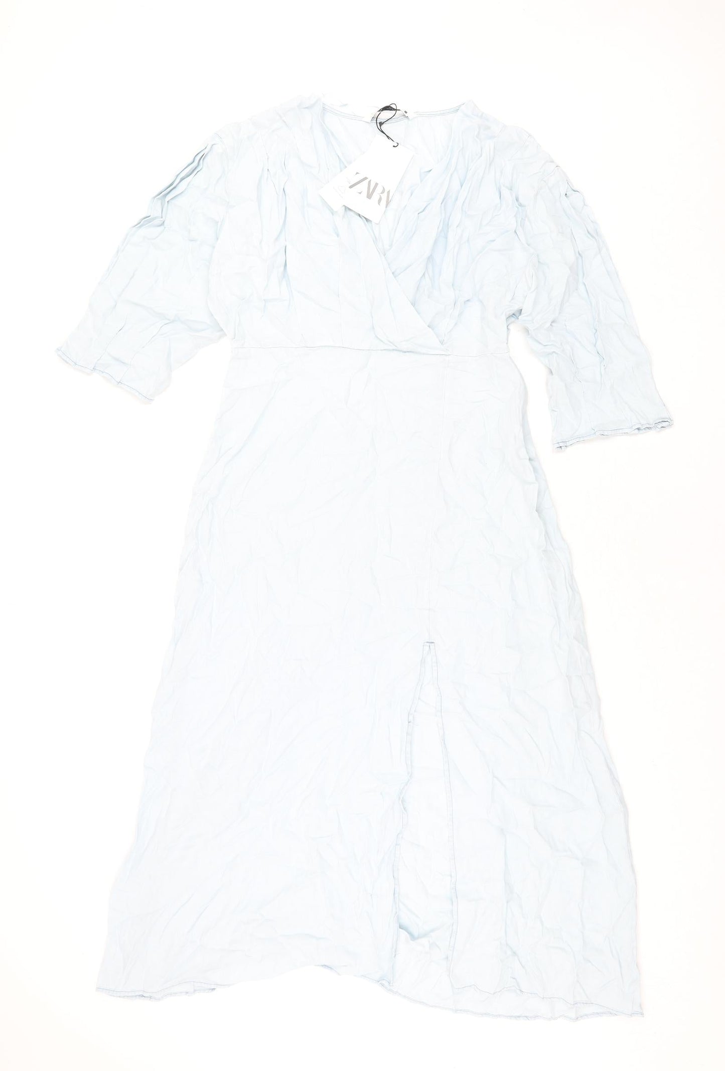 Zara Womens Blue Polyester Maxi Size L V-Neck Pullover - Front Slit