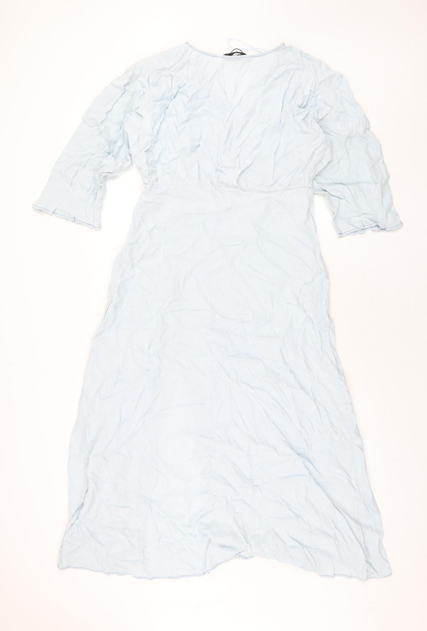 Zara Womens Blue Polyester Maxi Size L V-Neck Pullover - Front Slit