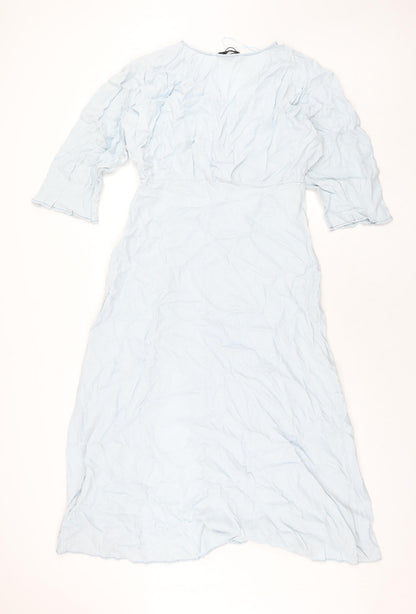 Zara Womens Blue Polyester Maxi Size L V-Neck Pullover - Front Slit