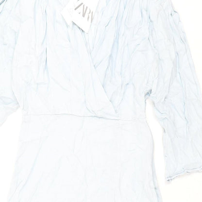Zara Womens Blue Polyester Maxi Size L V-Neck Pullover - Front Slit