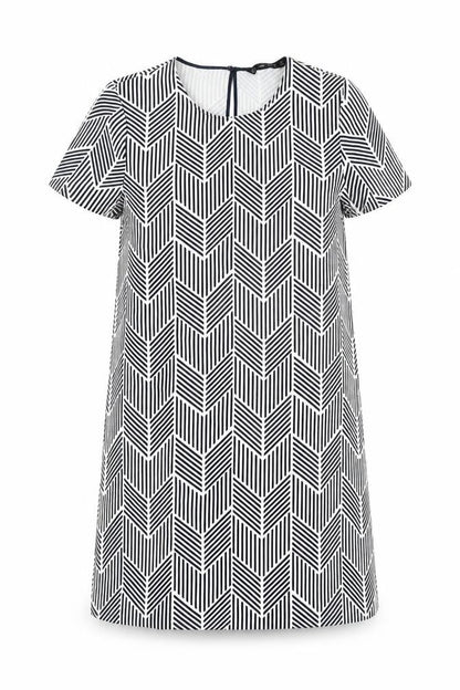 Zara Womens Black Geometric Polyester Shift Size M Round Neck Button