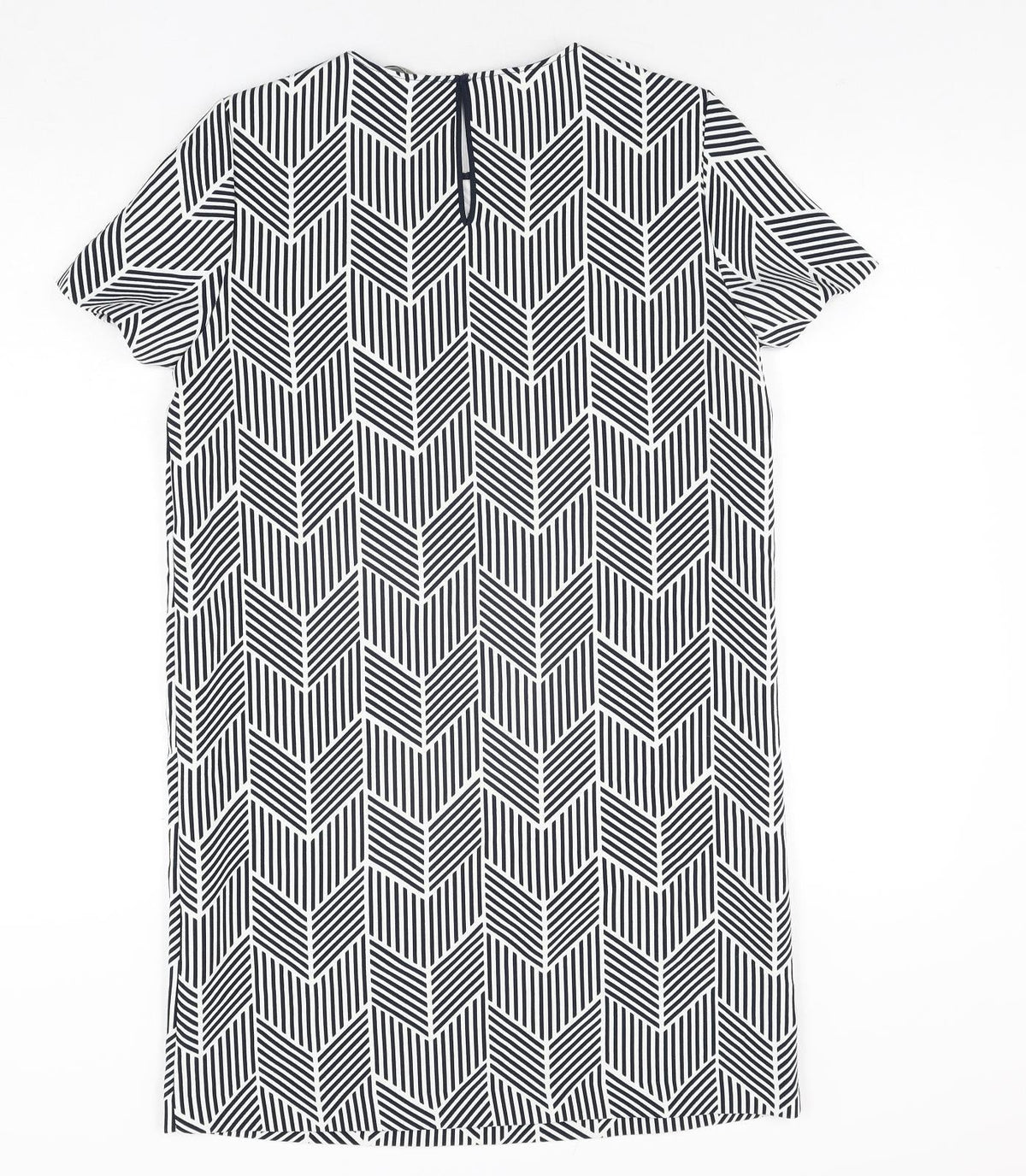 Zara Womens Black Geometric Polyester Shift Size M Round Neck Button