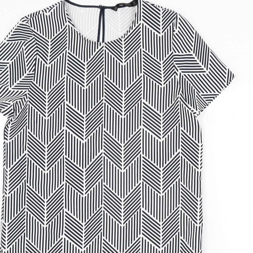 Zara Womens Black Geometric Polyester Shift Size M Round Neck Button
