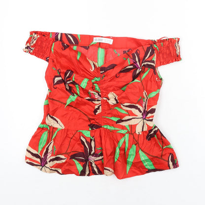 Womens UK Size L Zara Red Basic Blouse