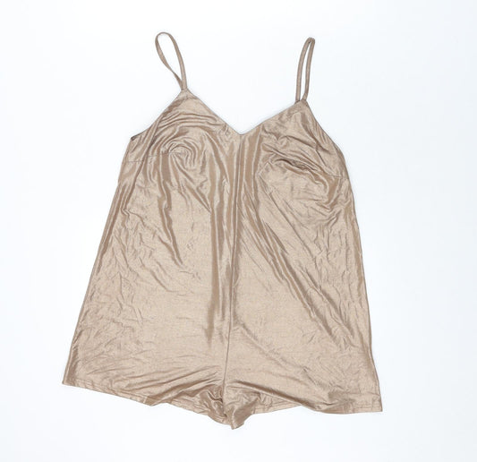 Glamorous Womens Gold Polyester Romper One-Piece Size S Pullover