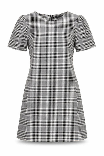 Zara Womens Grey Check Polyester A-Line Size S Round Neck Zip