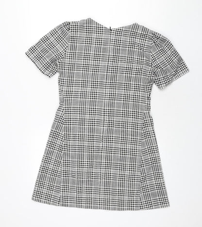 Zara Womens Grey Check Polyester A-Line Size S Round Neck Zip