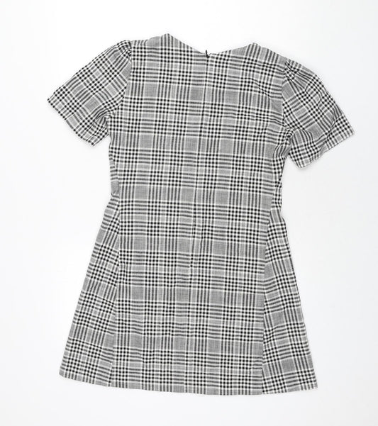 Zara Womens Grey Check Polyester A-Line Size S Round Neck Zip