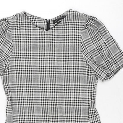 Zara Womens Grey Check Polyester A-Line Size S Round Neck Zip