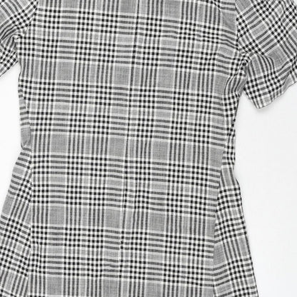 Zara Womens Grey Check Polyester A-Line Size S Round Neck Zip