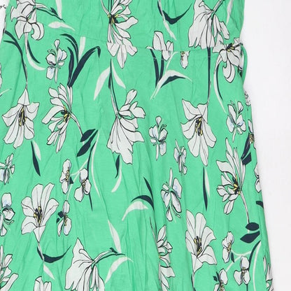 Marks and Spencer Womens Green Floral Cotton A-Line Size 8 V-Neck Tie - Frill