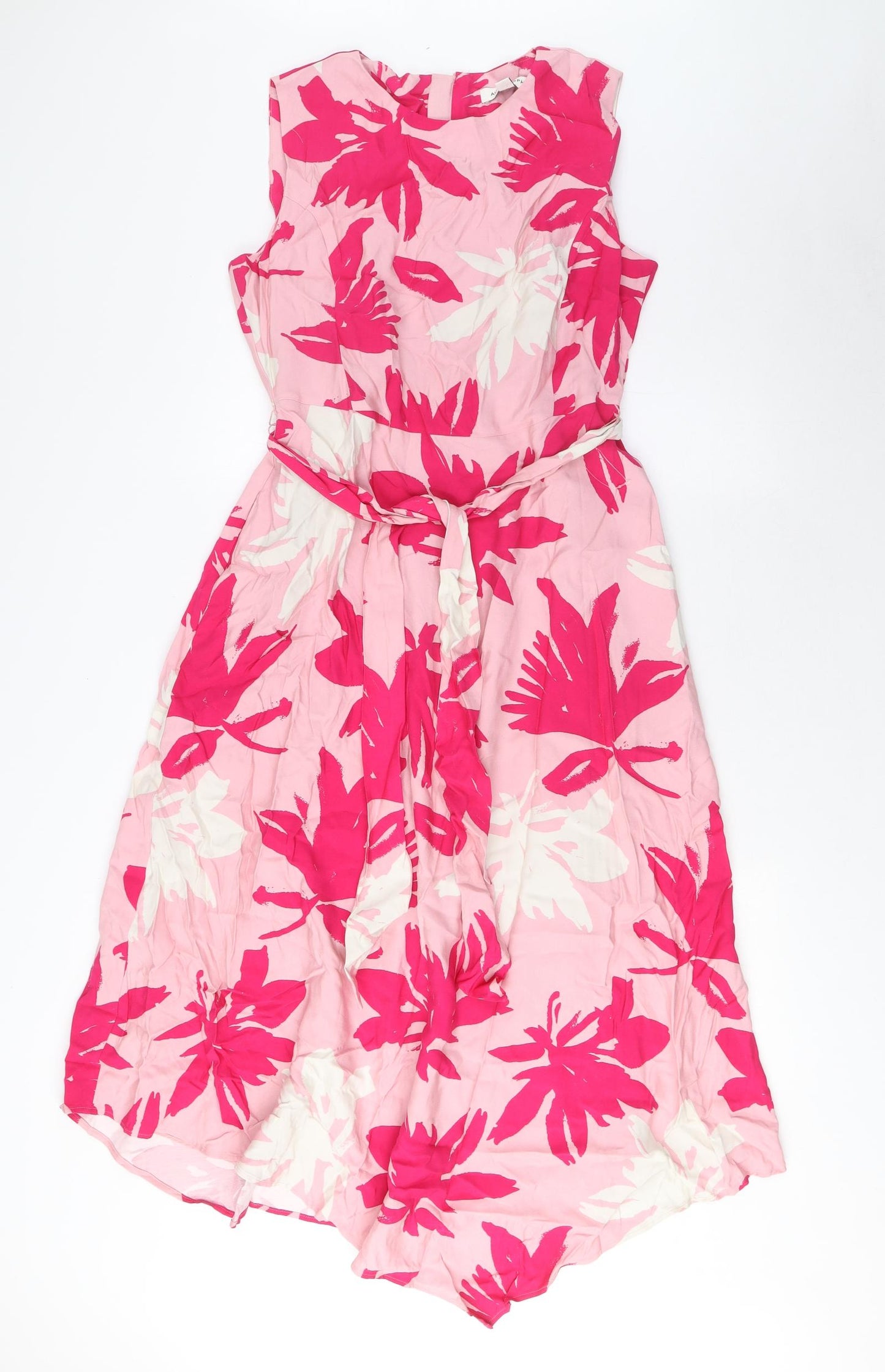 Per Una Womens Pink Geometric Viscose A-Line Size 12 Boat Neck Zip - Belted