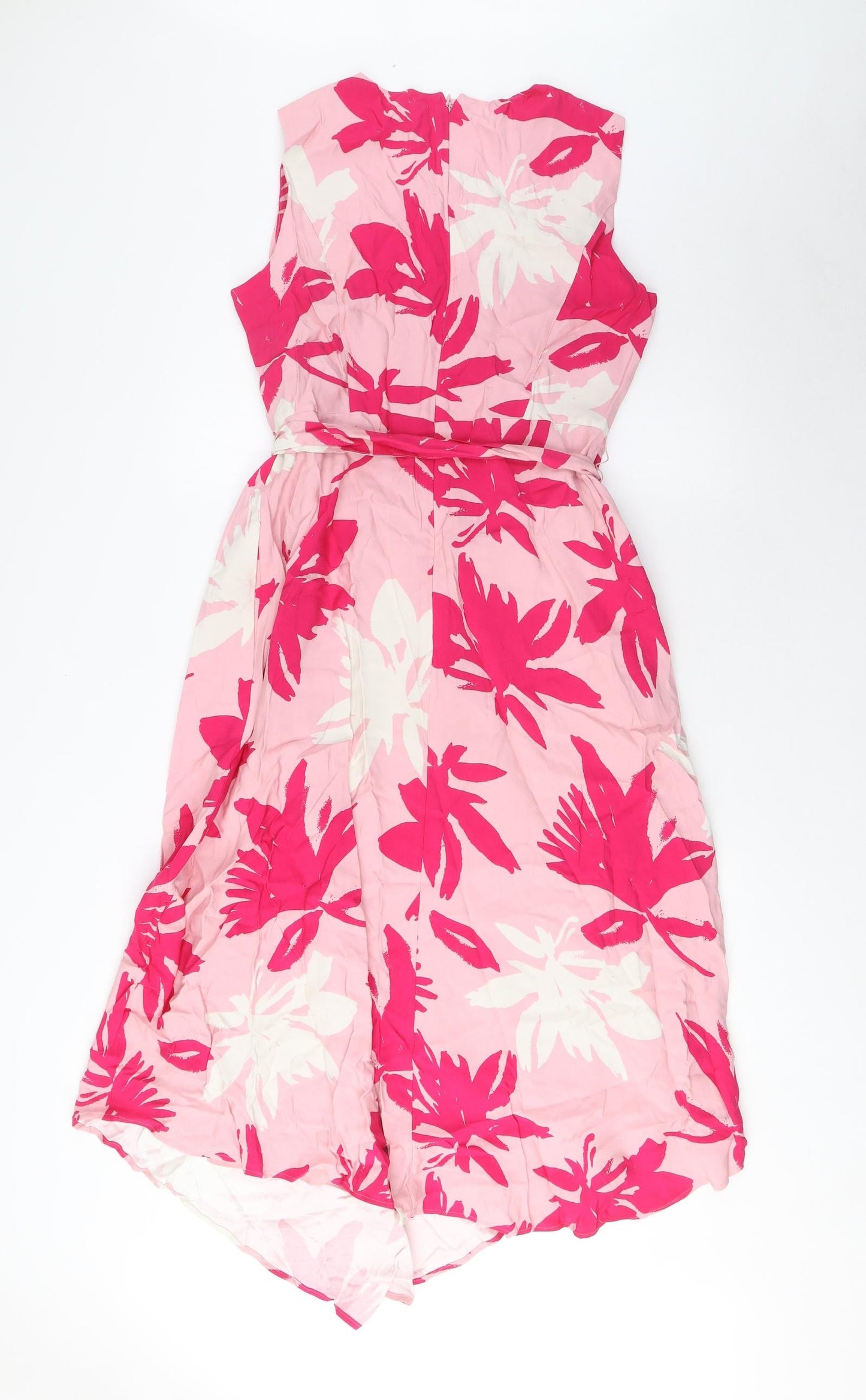 Per Una Womens Pink Geometric Viscose A-Line Size 12 Boat Neck Zip - Belted