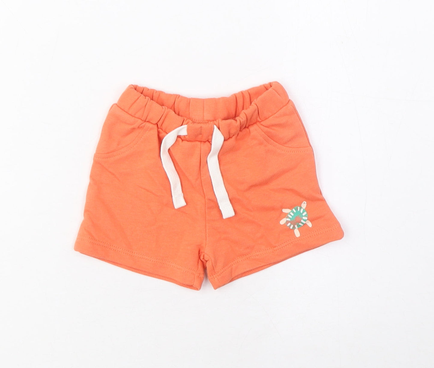 Marks and Spencer Boys Orange Cotton Cropped Trousers Size 0-3 Months Drawstring - Turtle