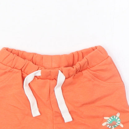 Marks and Spencer Boys Orange Cotton Cropped Trousers Size 0-3 Months Drawstring - Turtle