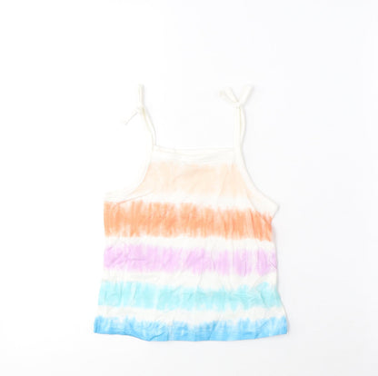 Marks and Spencer Girls Multicoloured Striped Cotton Cropped Tank Size 3-4 Years Square Neck Pullover