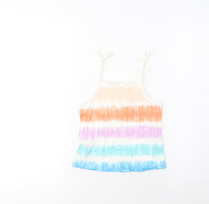 Marks and Spencer Girls Multicoloured Striped Cotton Cropped Tank Size 3-4 Years Square Neck Pullover