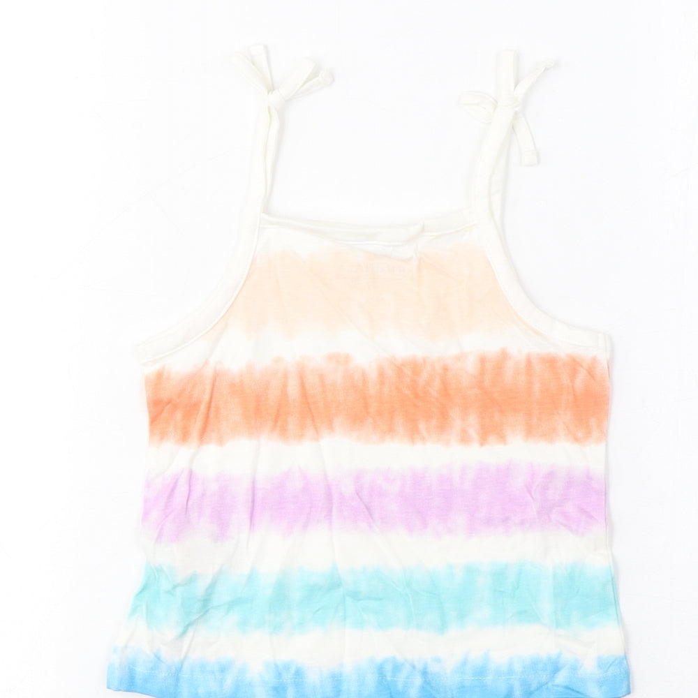 Marks and Spencer Girls Multicoloured Striped Cotton Cropped Tank Size 3-4 Years Square Neck Pullover