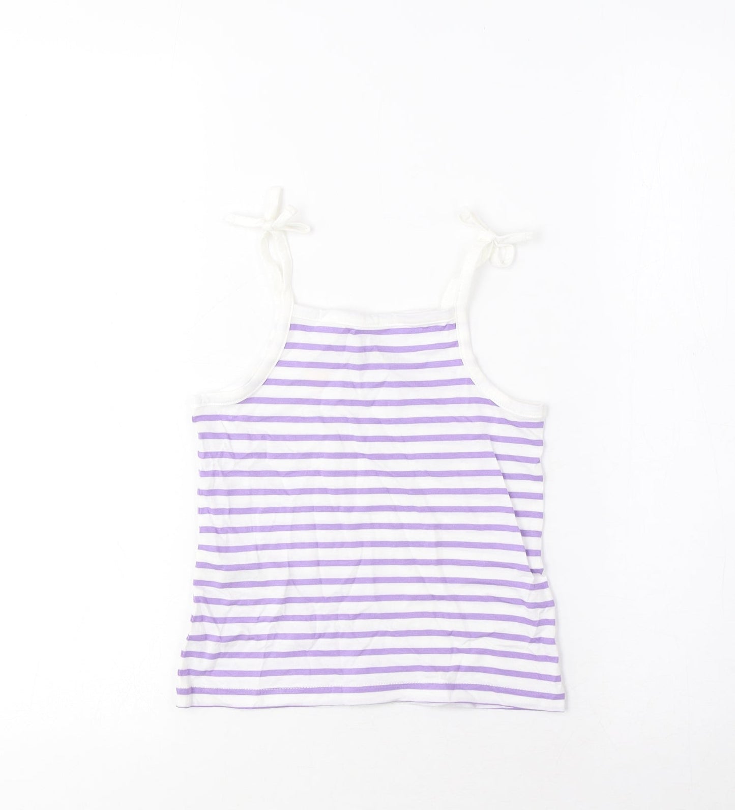Marks and Spencer Girls Purple Striped Cotton Cropped Tank Size 2-3 Years Square Neck Pullover - Embroidered, Heart