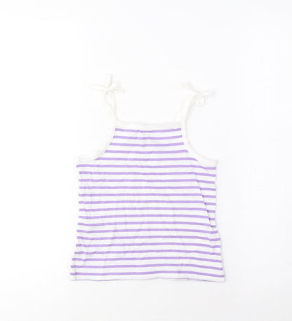 Marks and Spencer Girls Purple Striped Cotton Cropped Tank Size 2-3 Years Square Neck Pullover - Embroidered, Heart