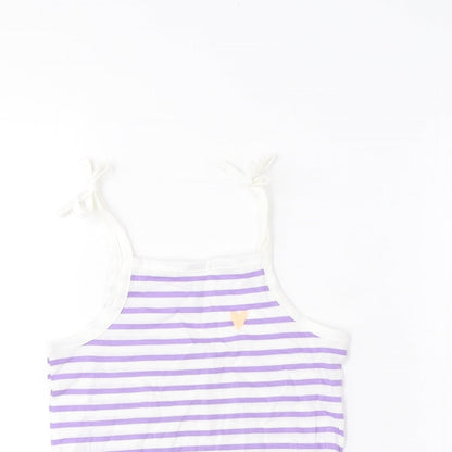 Marks and Spencer Girls Purple Striped Cotton Cropped Tank Size 2-3 Years Square Neck Pullover - Embroidered, Heart