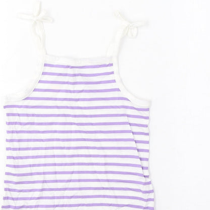 Marks and Spencer Girls Purple Striped Cotton Cropped Tank Size 2-3 Years Square Neck Pullover - Embroidered, Heart