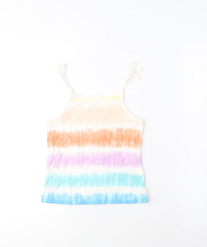 Marks and Spencer Girls Multicoloured Striped Cotton Cropped Tank Size 4-5 Years Square Neck Pullover
