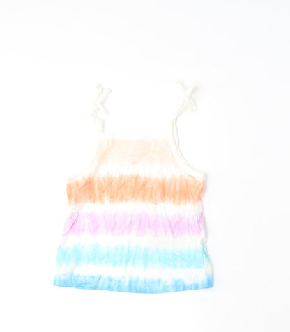 Marks and Spencer Girls Multicoloured Striped Cotton Cropped Tank Size 3-4 Years Square Neck Pullover