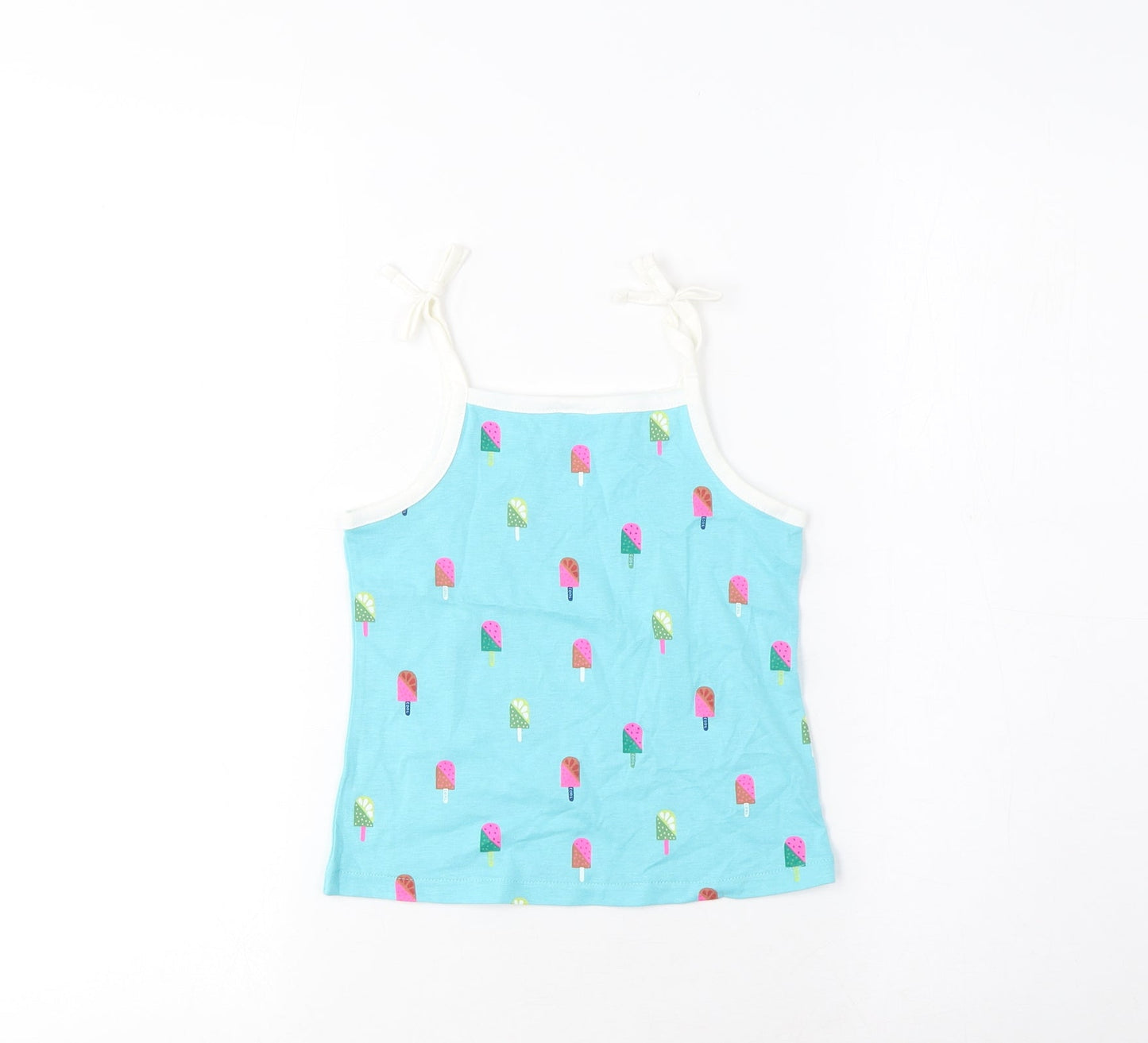 Marks and Spencer Girls Black Geometric Cotton Cropped Tank Size 3-4 Years Square Neck Pullover - Ice Lolly Print