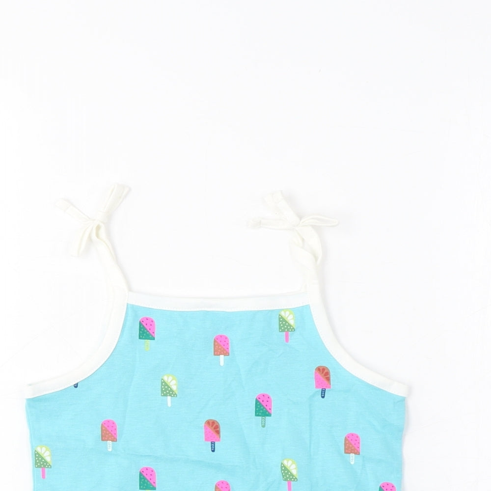 Marks and Spencer Girls Black Geometric Cotton Cropped Tank Size 3-4 Years Square Neck Pullover - Ice Lolly Print