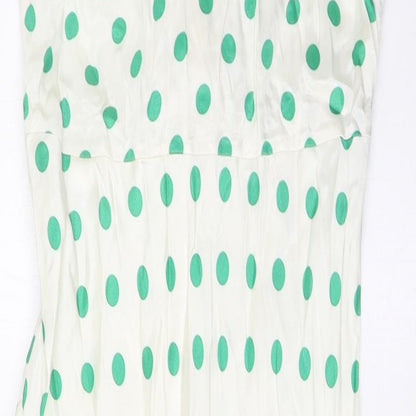 Marks and Spencer Womens Green Polka Dot Viscose A-Line Size 10 Boat Neck Zip - Belted