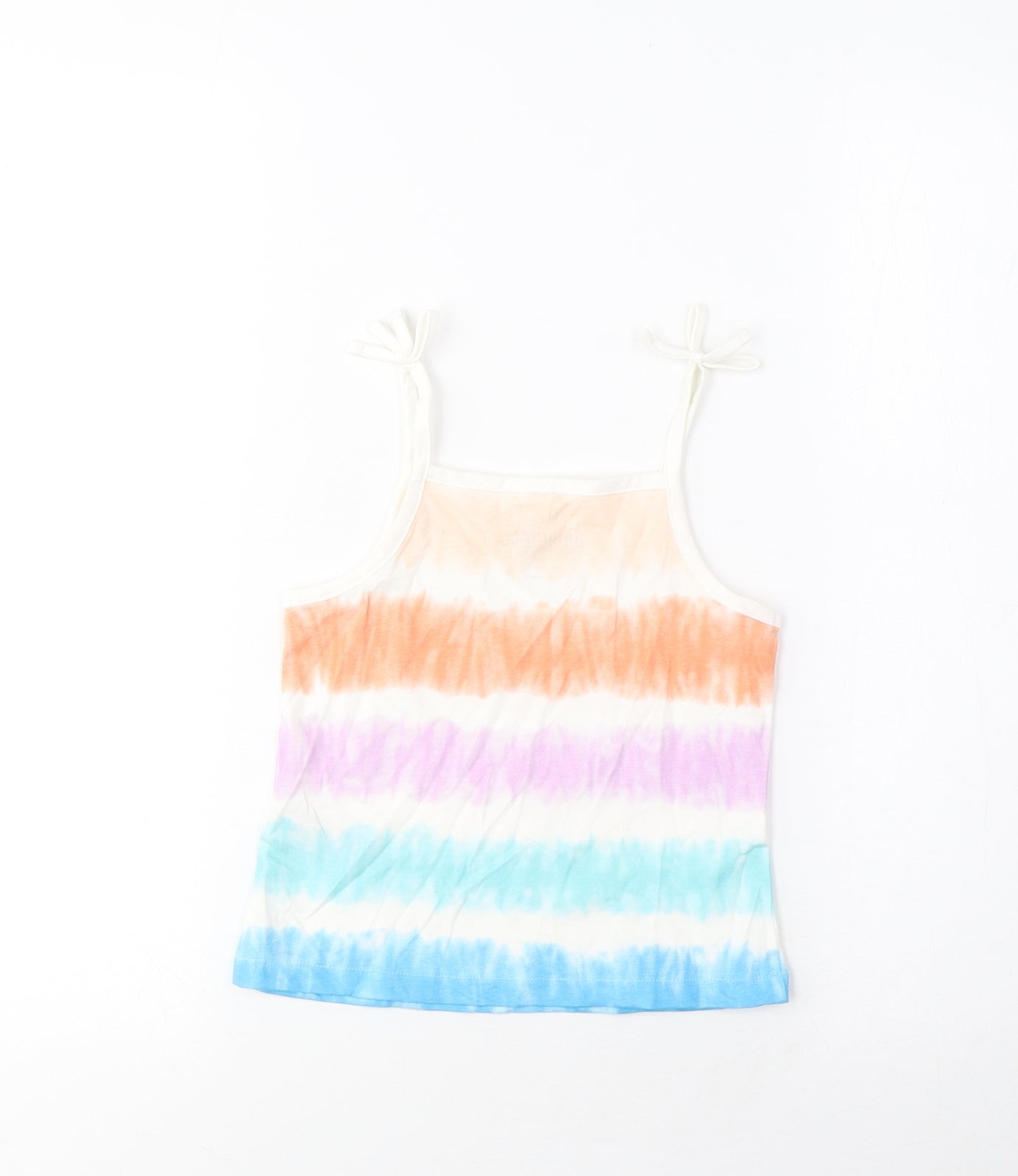MARKS AND Girls Multicoloured Striped Cotton Cropped Tank Size 3-4 Years Square Neck Pullover
