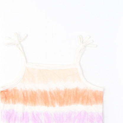 MARKS AND Girls Multicoloured Striped Cotton Cropped Tank Size 3-4 Years Square Neck Pullover