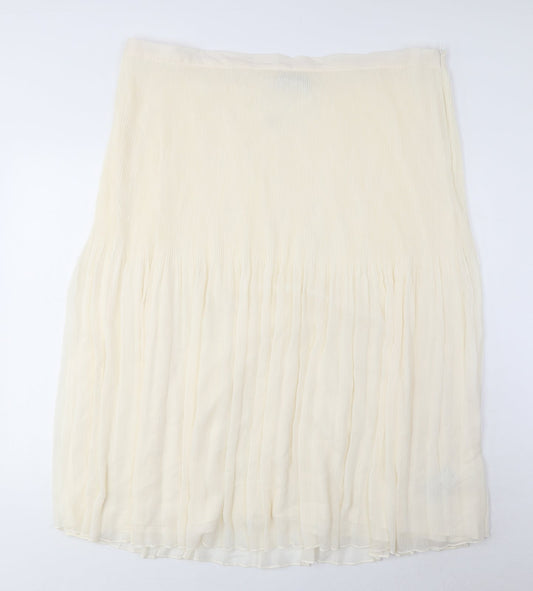 Marks and Spencer Womens Ivory Polyester A-Line Skirt Size 24 Zip - Pleated