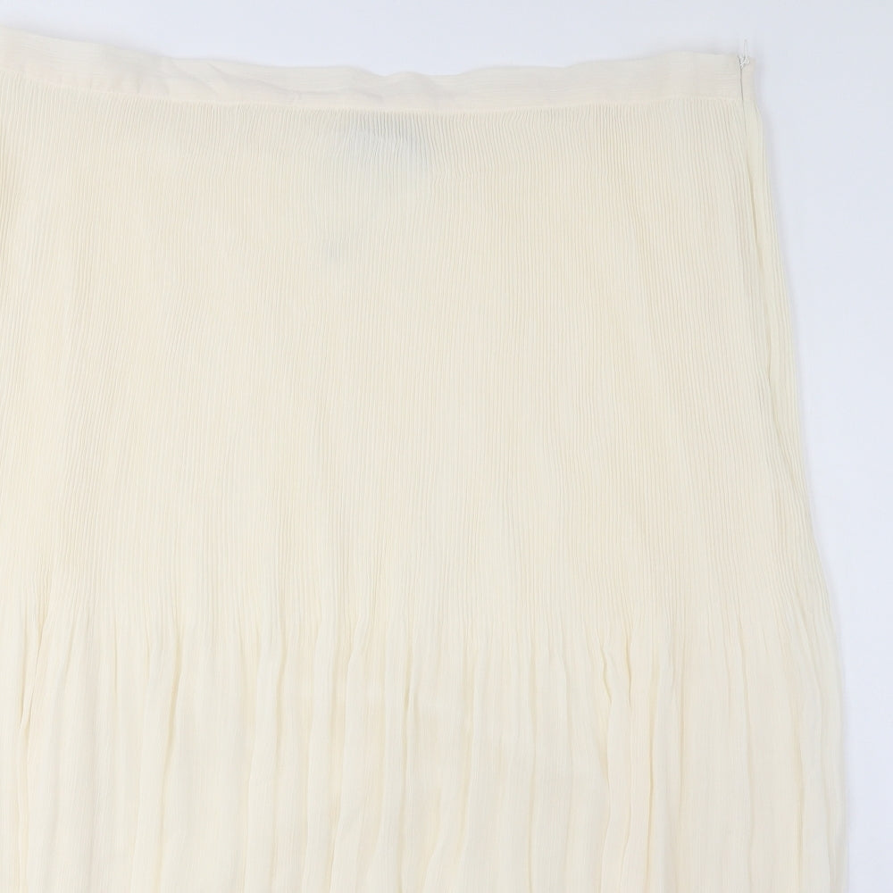 Marks and Spencer Womens Ivory Polyester A-Line Skirt Size 24 Zip - Pleated