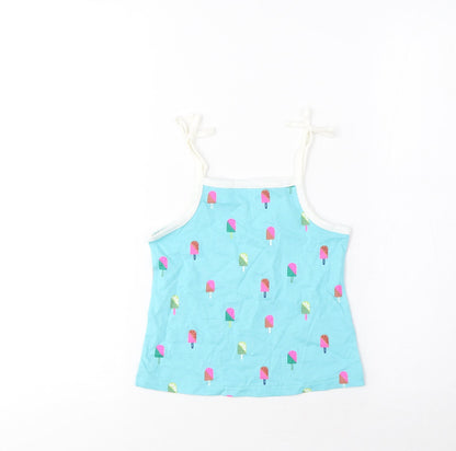 Marks and Spencer Girls Blue Geometric Cotton Cropped Tank Size 3-4 Years Square Neck Pullover - Ice Lolly Print