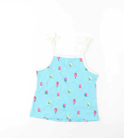 Marks and Spencer Girls Blue Geometric Cotton Cropped Tank Size 3-4 Years Square Neck Pullover - Ice Lolly Print