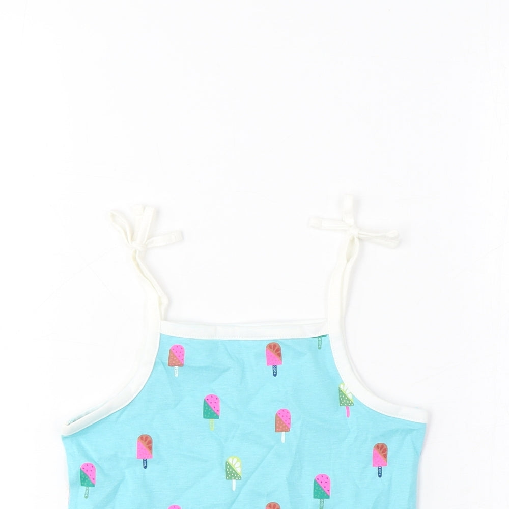 Marks and Spencer Girls Blue Geometric Cotton Cropped Tank Size 3-4 Years Square Neck Pullover - Ice Lolly Print