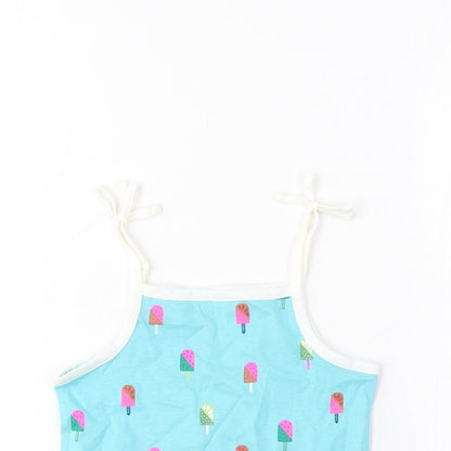 Marks and Spencer Girls Blue Geometric Cotton Cropped Tank Size 3-4 Years Square Neck Pullover - Ice Lolly Print