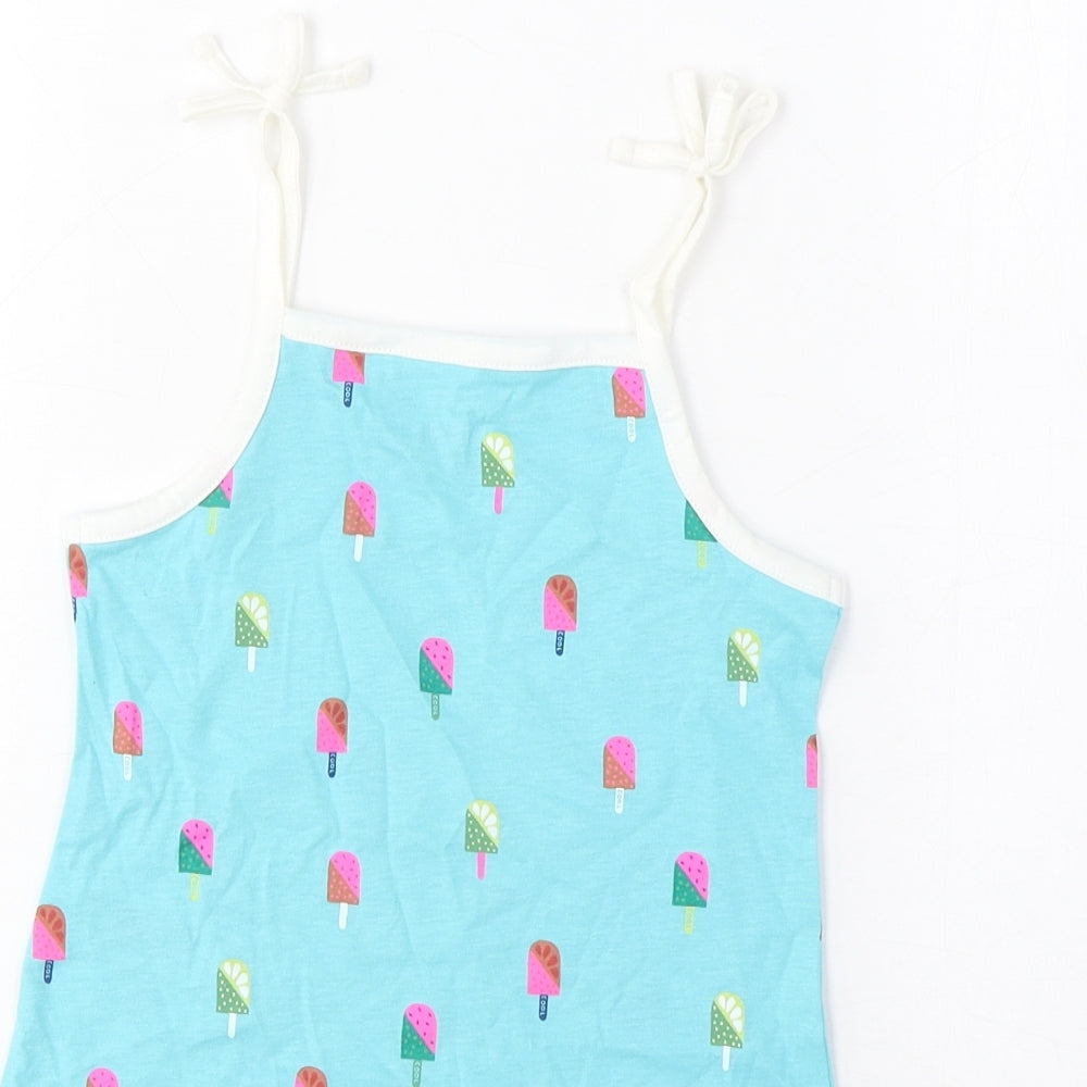 Marks and Spencer Girls Blue Geometric Cotton Cropped Tank Size 3-4 Years Square Neck Pullover - Ice Lolly Print