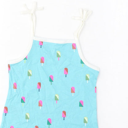 Marks and Spencer Girls Blue Geometric Cotton Cropped Tank Size 3-4 Years Square Neck Pullover - Ice Lolly Print