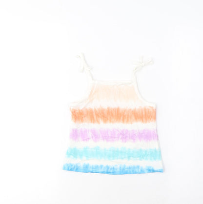 Marks and Spencer Girls Multicoloured Striped Cotton Cropped Tank Size 2-3 Years Square Neck Pullover
