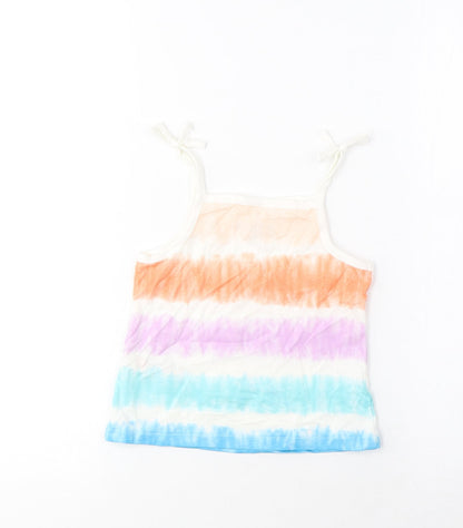 Marks and Spencer Girls Multicoloured Striped Cotton Cropped Tank Size 2-3 Years Square Neck Pullover